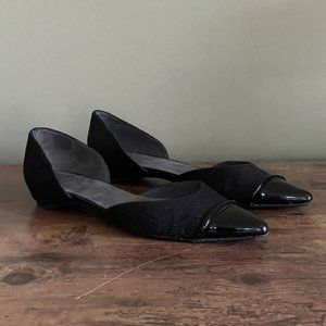 Stuart Weitzman D'Orsay Flats Sz 8.5 Black Patent Leather Cap Toe Shoe Shimmery